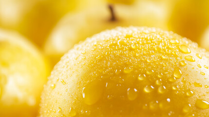 Wall Mural - Macro shot of the texture of a quinces skin highlighting the pale yellow surface with subtle fuzz 