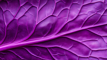 Wall Mural - Macro shot of the texture of a red cabbage leaf displaying its deep purple color and intricate veins 