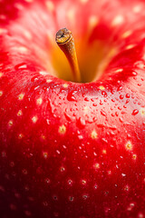 Wall Mural - Macro shot of the texture of an apples skin showcasing the vibrant red surface with tiny yellow speckles 