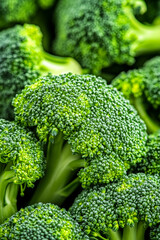 Canvas Print - Macro shot of the texture of broccoli florets showcasing the vibrant green buds and intricate details 