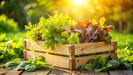 Poster - Sun-Kissed Harvest: A Vibrant Still Life of Freshly Picked Salad Greens  AI Generated