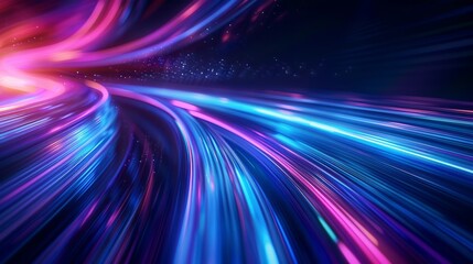 Poster - Vibrant light trails in a digital space at night