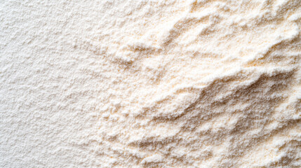 Wall Mural - Macro shot of the texture of wheat flour displaying the fine powdery white surface with subtle grain 