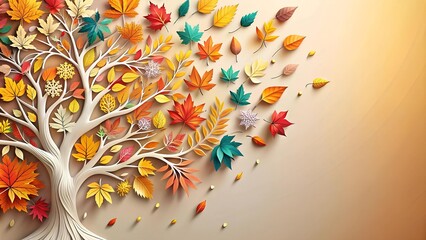 Sticker - A Whimsical Paper Cut Floral Tree with Falling Leaves  generative AI