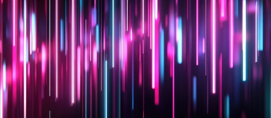 Fototapete - Vertical neon lines with vibrant flashing effects on a dark background Dynamic electric flash visuals featuring striking neon illumination for technology themed animations