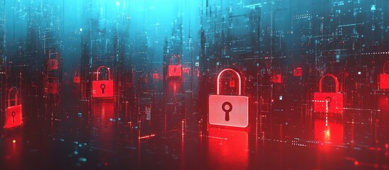 Poster - Digital security and safety awareness personal data protection concept Abstract technology background featuring digital padlocks emphasizing technology security Contemporary safety and protection