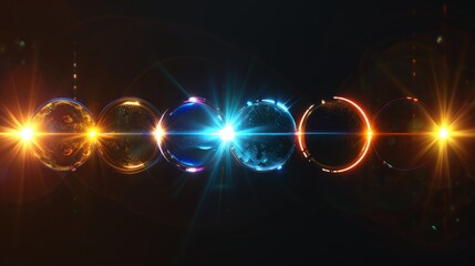 Poster - Colorful spheres with bright lights on dark background