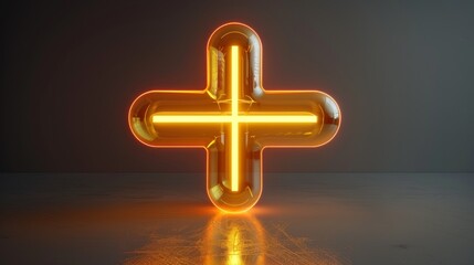Poster - Glowing plus symbol in a dimly lit studio