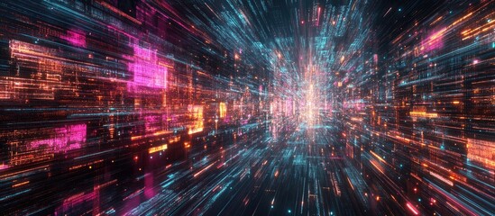 Poster - Futuristic 3D rendering of the year 2032 featuring dynamic screen effects and visual glitches Amazing display of technological disruptions and interference patterns