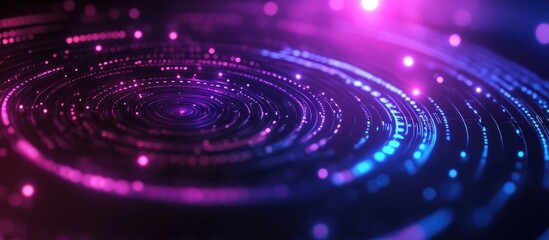 Poster - Glowing Neon Circle Technology Background with Text Overlay on Dark Surface