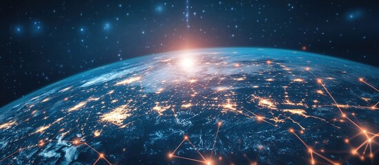 Poster - Digital network technology concept for global business featuring 3D communication internet connectivity and virtual analysis for financial growth and trade strategies in a worldwide market