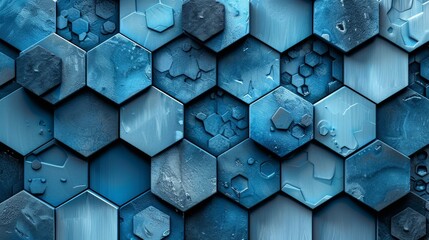 Abstract pattern of hexagonal shapes in blue tones