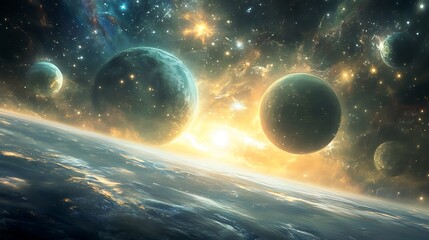 Wall Mural - A Celestial View of a Distant Planet with Nebulas and Stars