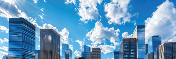 Canvas Print - Daytime Urban Landscape with Corporate Buildings and Blue Sky