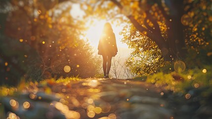 Poster - Woman Walking Toward the Setting Sun