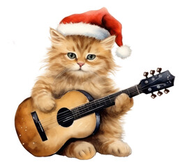 Sticker - PNG Chrismas cat guitar mammal paper.