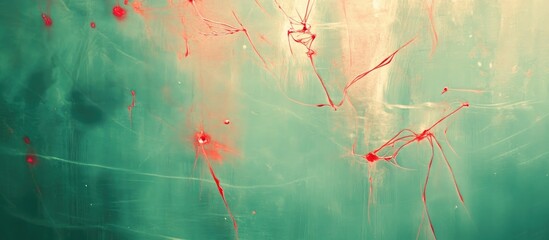 Poster - Light green texture with red light leak overlays and repetitive line patterns