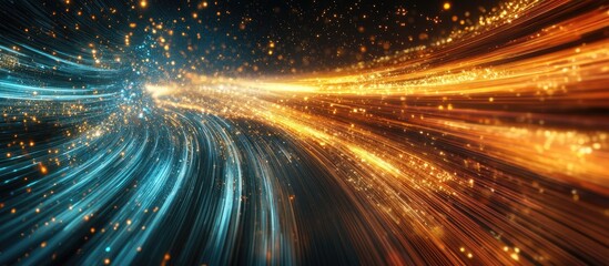Poster - Light trails depicting data processing on a dark background Concept of global technology computing and digital interfaces in a digitally generated artwork