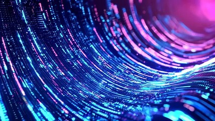 Poster - Abstract digital waves background. Future and futuristic technology. Neon particles waveform 3D animation. AI and Data Science Visualization