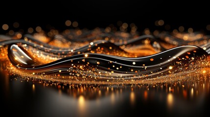 Wall Mural - Abstract liquid waves with golden lights.