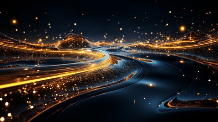 Wall Mural - Abstract liquid waves with golden lights.