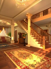 Wall Mural - Beautiful 3D Interior Design with Classic Stairs