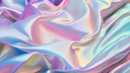 Wall Mural - Holographic iridescent abstract shiny fabric background. Neon gradient. Silk or satin cloth. Reflective metallic surface