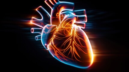 Poster -  A digital illustration of a tricolor heart on a dark canvas with a radiant beam emanating from the right corner towards the center