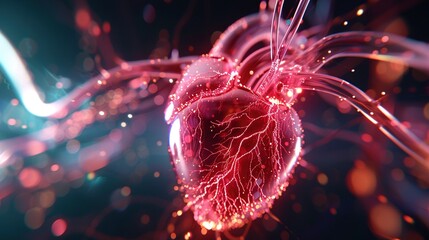 Poster -   A digital illustration of a heart with a central vein and one passing through its center
