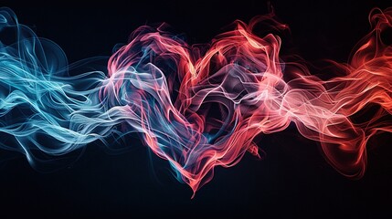 Wall Mural -  A heart-shaped group of red and blue smoke against a black backdrop