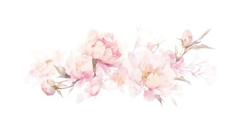 Wall Mural - watercolor peonies, featuring their lush, blooming petals in a vivid and elegant style