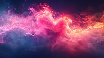 Poster -   A collage of variously colored smoke against a blue and pink backdrop, with a solid black background and a composite image featuring red, yellow, pink, and blue elements