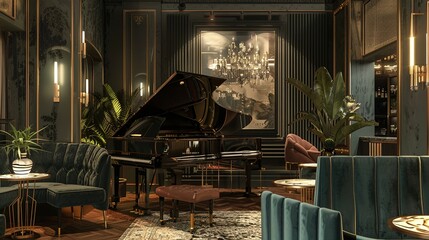 Canvas Print - Elegant Interior Design with Grand Piano