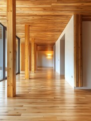 Poster - a long hallway with wooden floors and a ceiling