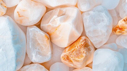 Sticker -   A close-up of various rocks including orange and white, arranged in the center of the image