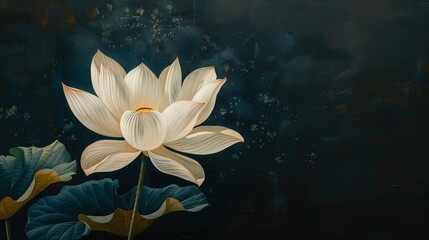 Sticker - A Single White Lotus Blossom on a Dark Background