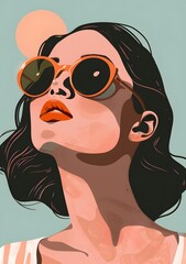 Wall Mural - Woman Wearing Sunglasses in Illustration