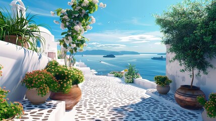 Canvas Print - Mediterranean Village Overlooking the Sea