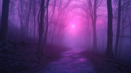 Sticker - a path in the woods with a bright purple light