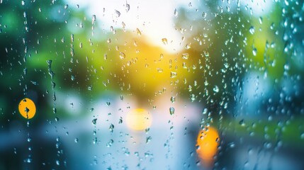 Wall Mural - a rain covered window with a street in the background