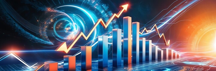 stock market investment trading on blue background. Bullish point, Trend of graph