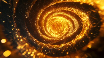 Wall Mural - Dynamic 3D golden vortex with intricate, glowing patterns, illustrating motion and richness