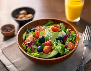 Wall Mural - A bowl of salad. Breakfast menu in the morning. Organic diet concept.