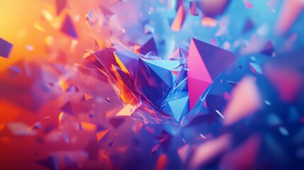 Leinwandbilder - Dynamic 3D rendering with colorful, rotating polygonal shapes and an energetic feel.