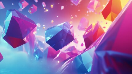 Aufkleber - Dynamic 3D rendering with colorful, rotating polygonal shapes and an energetic feel.