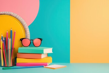 Wall Mural - luxury school essentials are elegantly displayed on an empty podium