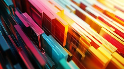 Poster - dynamic abstract 3d financial graph with intersecting lines and bars in vibrant colors.