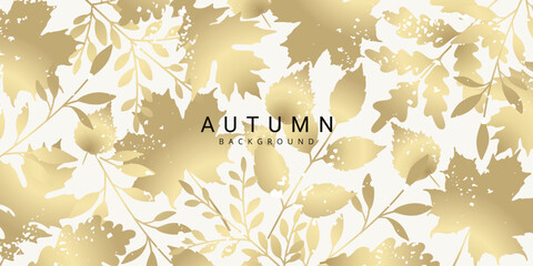 Wall Mural - autumn background with a pattern of golden leaves and branches with texture. vector illustration wit