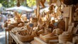 © Prostock-studio - A vibrant market stall filled with an array of handcrafted wooden items, showcasing various utensils and decorations under natural light.