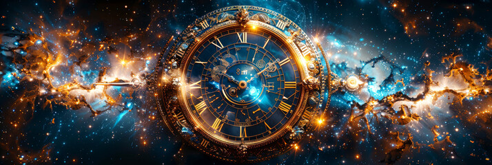 Wall Mural - elegant astronomical clock in cosmic setting ideal for concepts of time and universe.